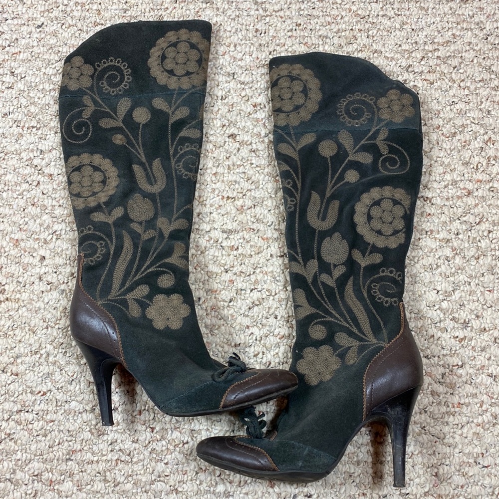 Sam Edelman Womens size 7 black brown floral leather heeled boots
